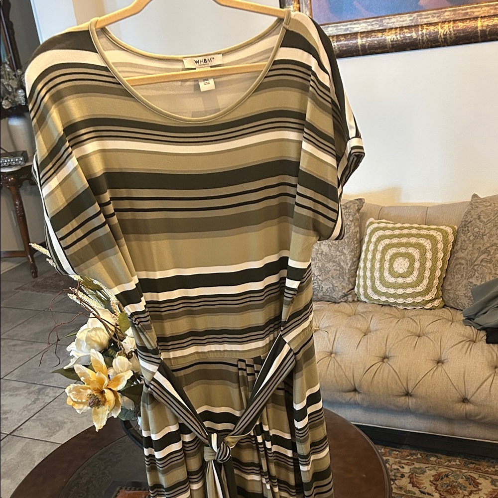 Whbm Women's Midi Dress - Olive and Beige Stripes